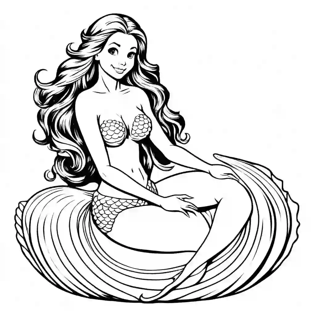 Mermaid sitting on a Shell coloring pages